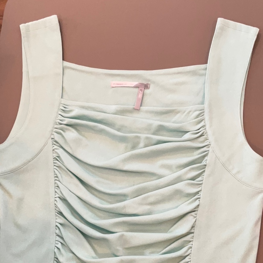 Classiques Entier Silk Aqua Square Neck Ruched Front Tank Top Women Size XL - Picture 6 of 9